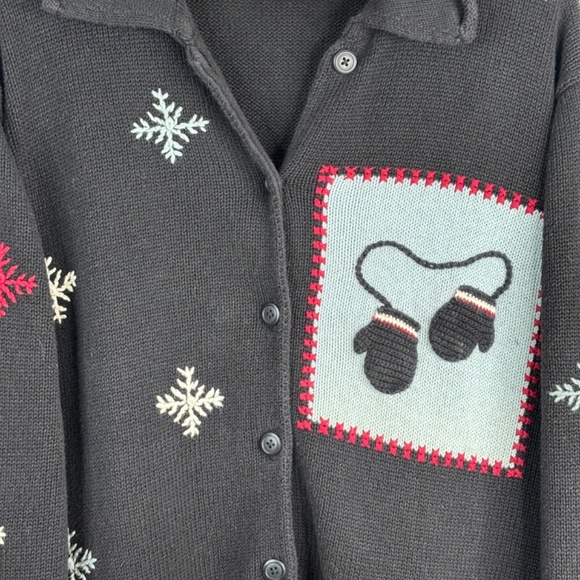 VTG 90s Ugly Christmas Sweater Cardigan 1X Embroidery Patchwork Mitten Snowflake - Picture 2 of 9